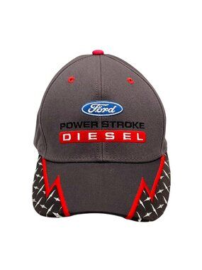 Ford Power Stroke Diesel Gray Cap Hat Diamond Plate Red Stitch Adjustable Strap